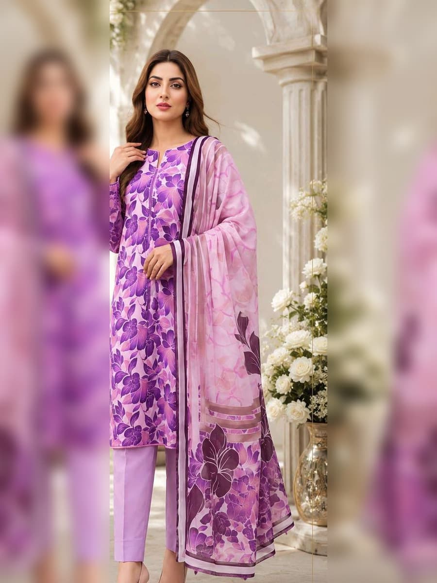 Premium Linen Collection 2026 Printed Linen 3-Piece Suit (Vol. 176, Art. 01) – Orchid Purple — Orchid Purple, image 1