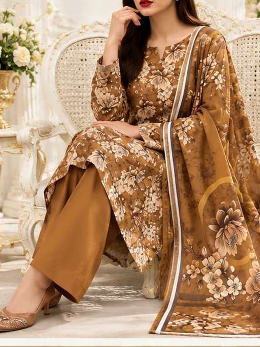 Premium Linen Collection 2026 Printed Linen 3-Piece Suit (Vol. 176, Art. 02) – Tobacco Brown — Tobacco Brown, image 1
