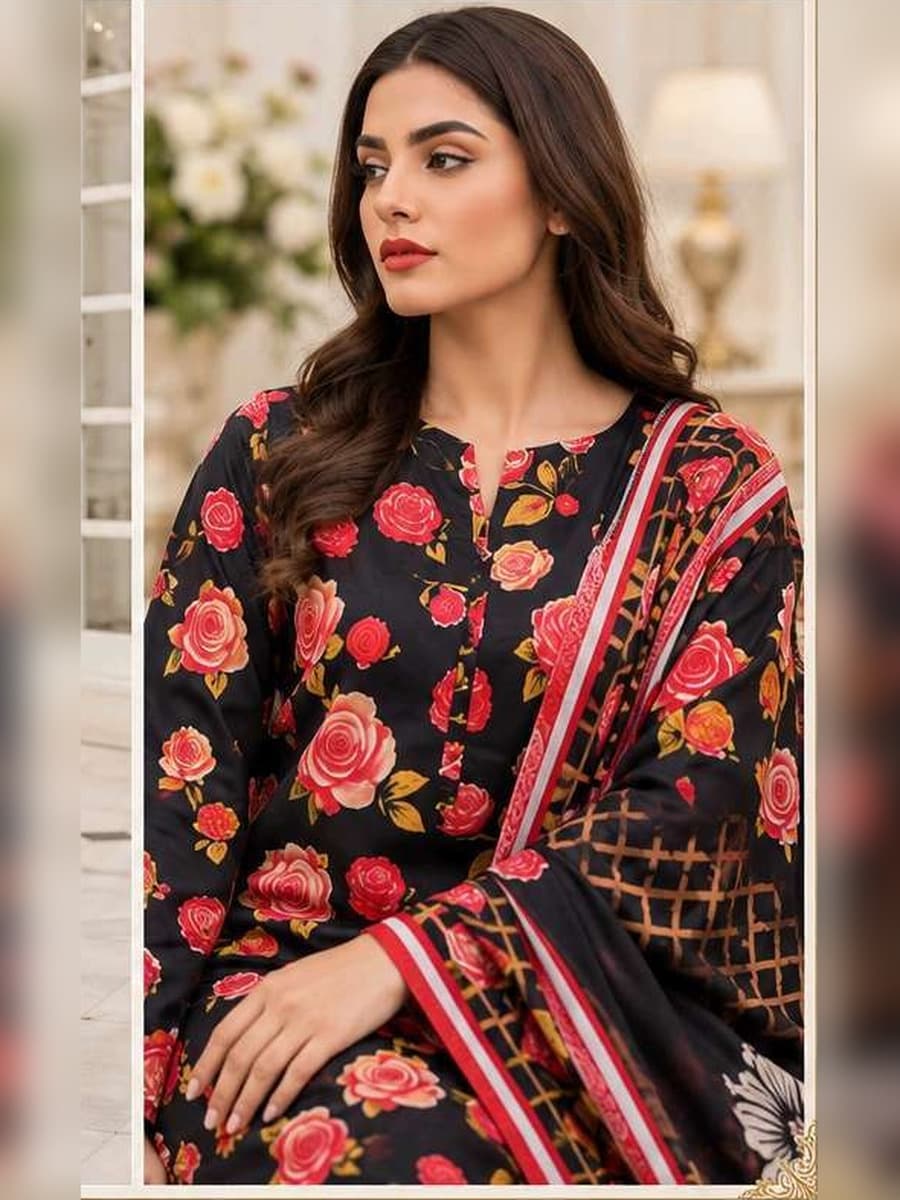Premium Linen Collection 2026 Printed Linen 3-Piece Suit (Vol. 176, Art. 04) – Black Rose — Black Rose, image 1