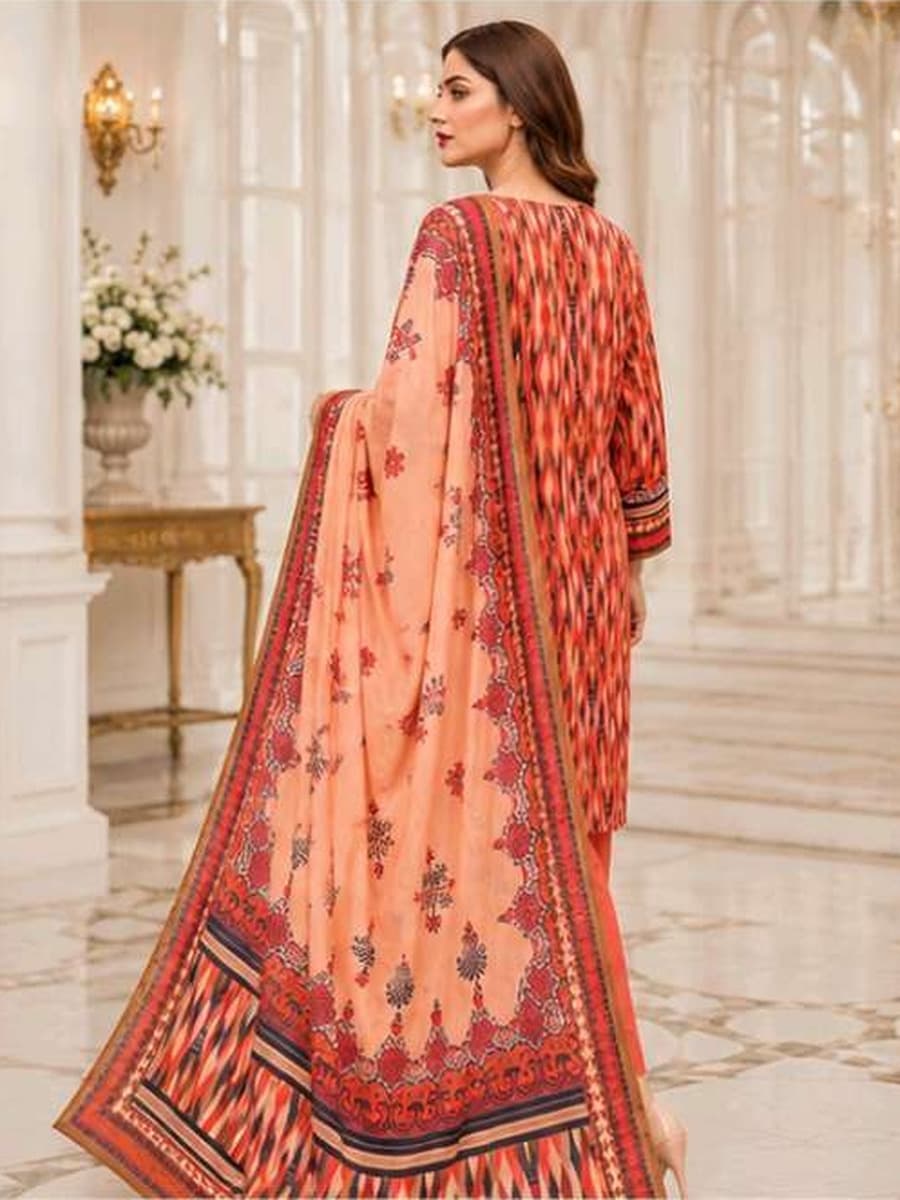 Premium Linen Collection 2026 Printed Linen 3-Piece Suit (Vol. 176, Art. 05) – Coral Ikat — Coral Ikat, image 1