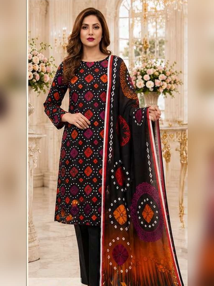 Premium Linen Collection 2026 Printed Linen 3-Piece Suit (Vol. 176, Art. 06) – Black Ombre — Black Ombre, image 1