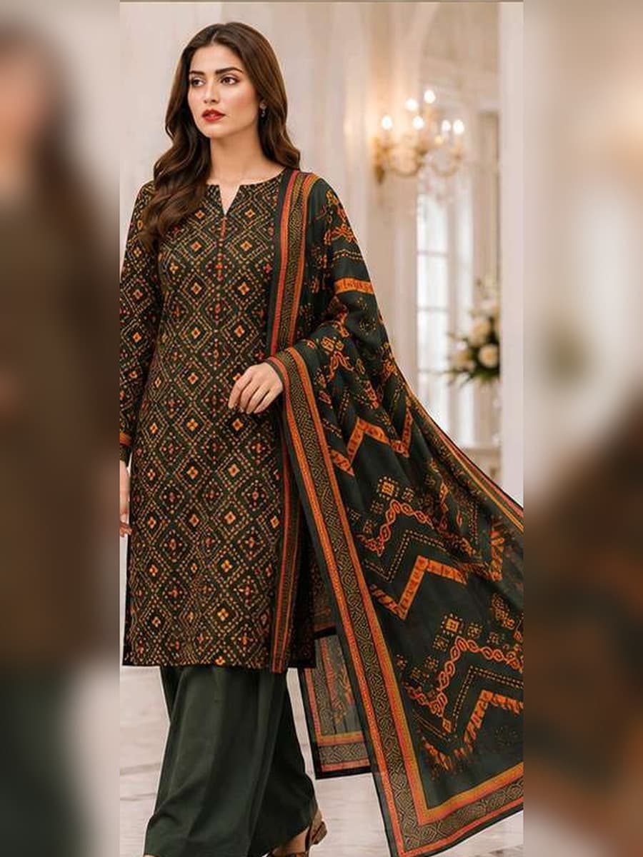 Premium Linen Collection 2026 Printed Linen 3-Piece Suit (Vol. 176, Art. 08) – Deep Olive — Deep Olive, image 1