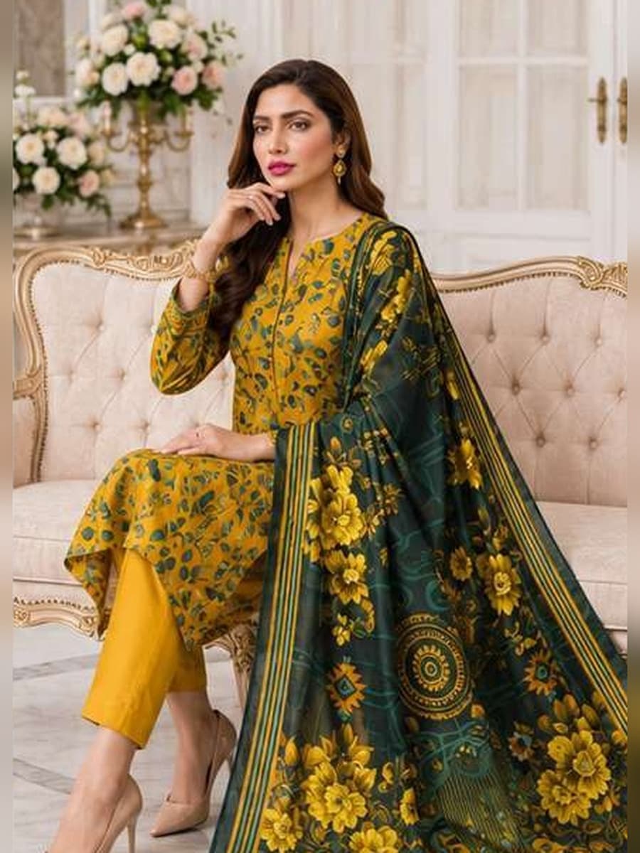 Premium Linen Collection 2026 Printed Linen 3-Piece Suit (Vol. 176, Art. 09) – Mustard Gold — Mustard Gold, image 1