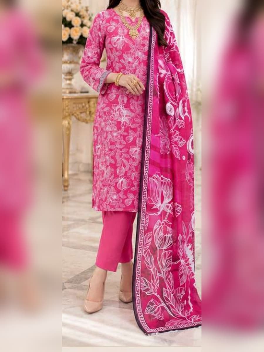 Premium Linen Collection 2026 Printed Linen 3-Piece Suit (Vol. 176, Art. 12) – Magenta Pink — Magenta Pink, image 1