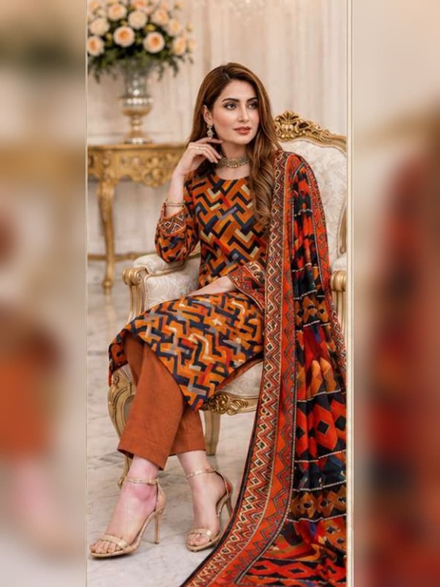 Premium Linen Collection 2026 Printed Linen 3-Piece Suit (Vol. 176, Art. 15) – Rust Geometric — Rust Geometric, image 1