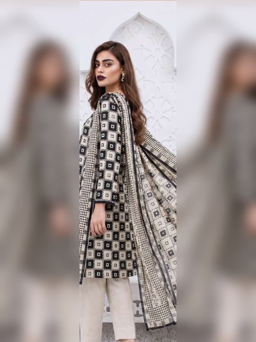 Premium Linen Collection 2026 Printed Linen 3-Piece Suit (Vol. 176, Art. 17) – Black & Ivory — Black & Ivory, image 1