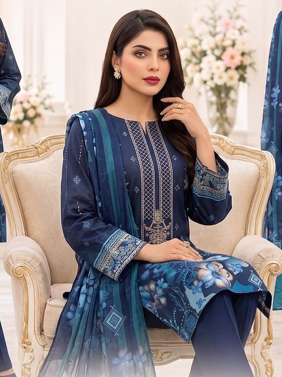Premium Slub Viscous 3-Piece Suit (Vol. 183, Art. 01) – Navy Blue — Navy Blue, image 1