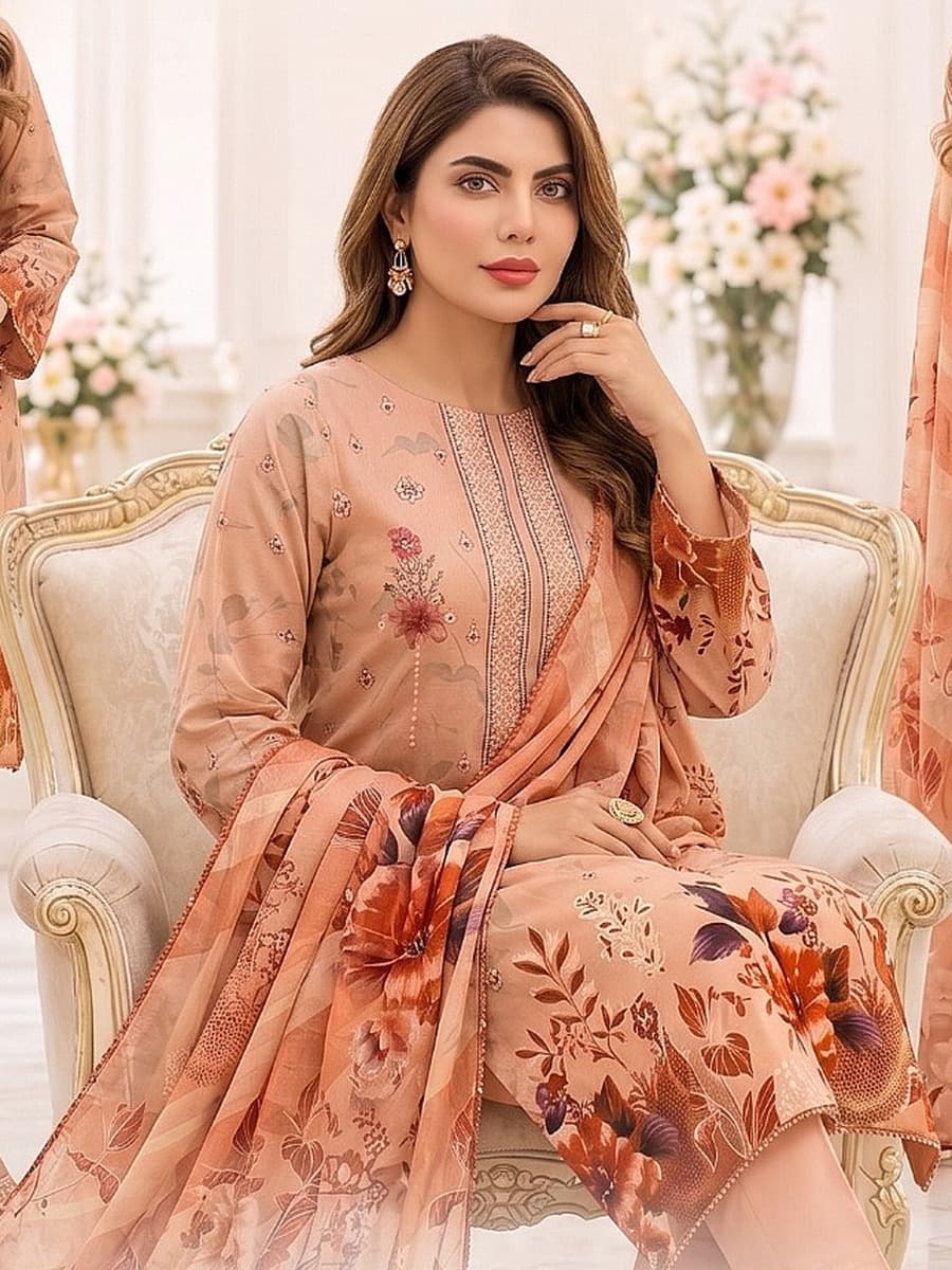 Premium Slub Viscous 3-Piece Suit (Vol. 183, Art. 03) – Peach — Peach, image 1