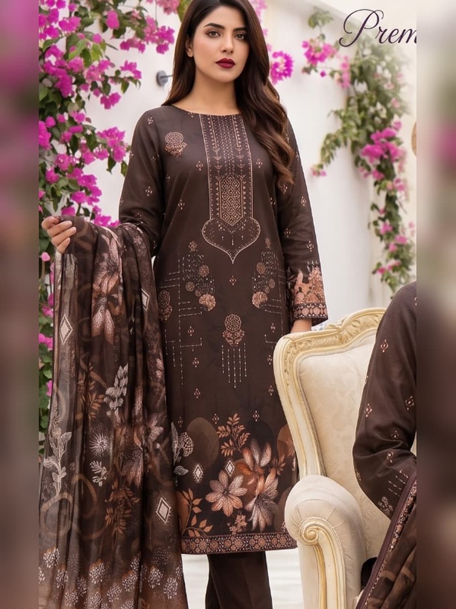 Premium Slub Viscous 3-Piece Suit (Vol. 183, Art. 04) – Coffee Brown — Coffee Brown, image 1