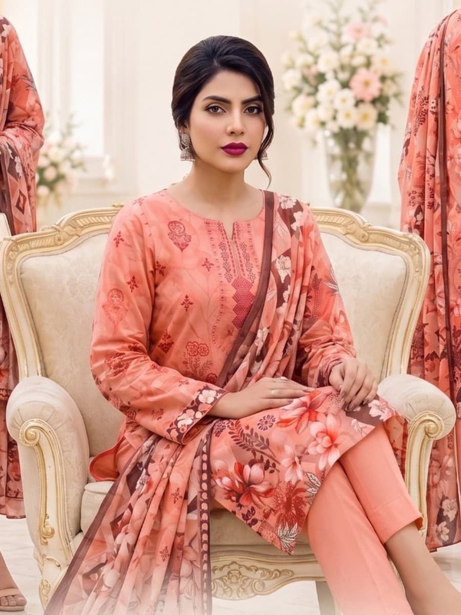 Premium Slub Viscous 3-Piece Suit (Vol. 183, Art. 08) – Coral — Coral, image 1