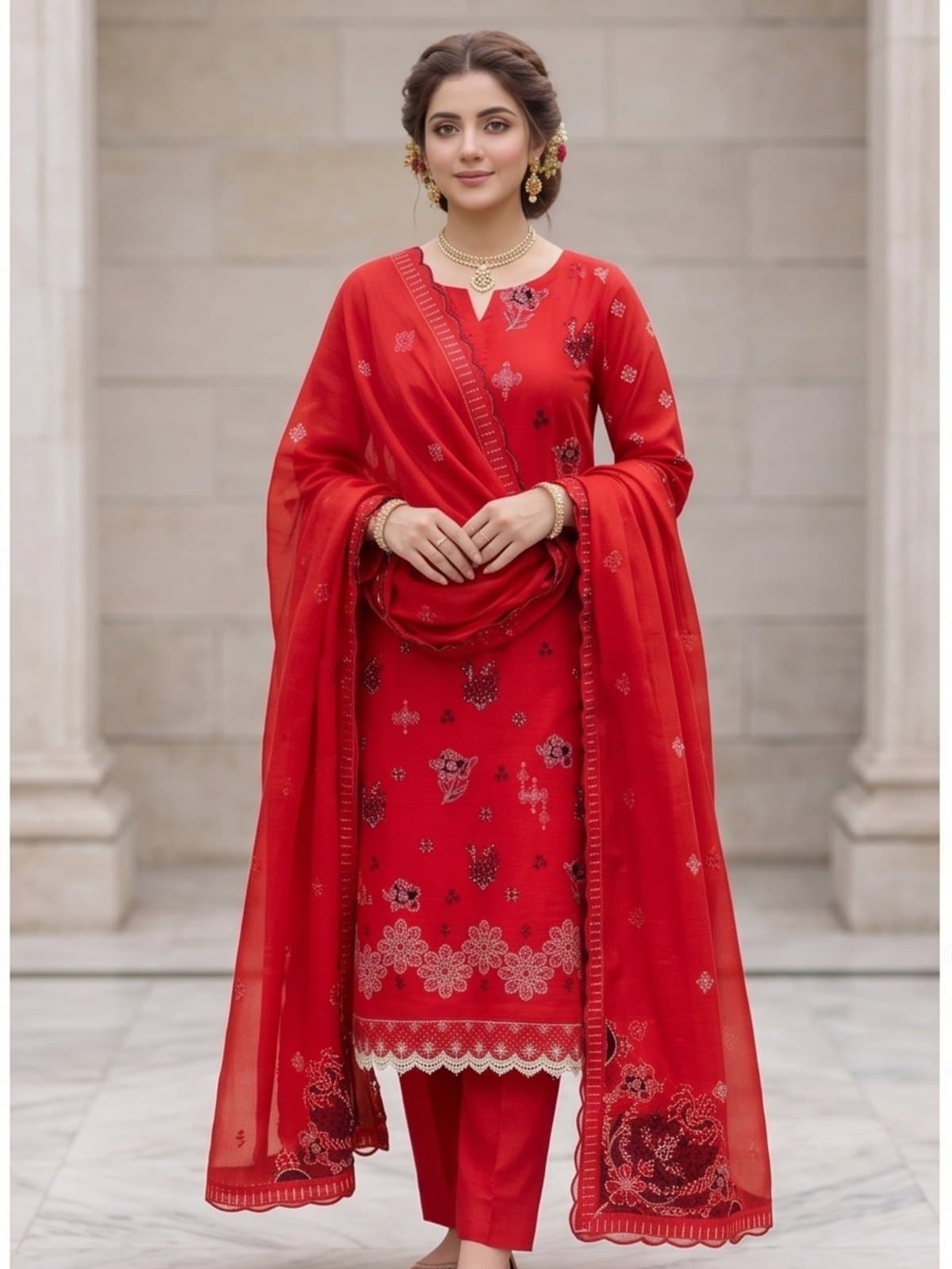 Viscose Slub Embroidered 3-Piece Suit — Default, image 1