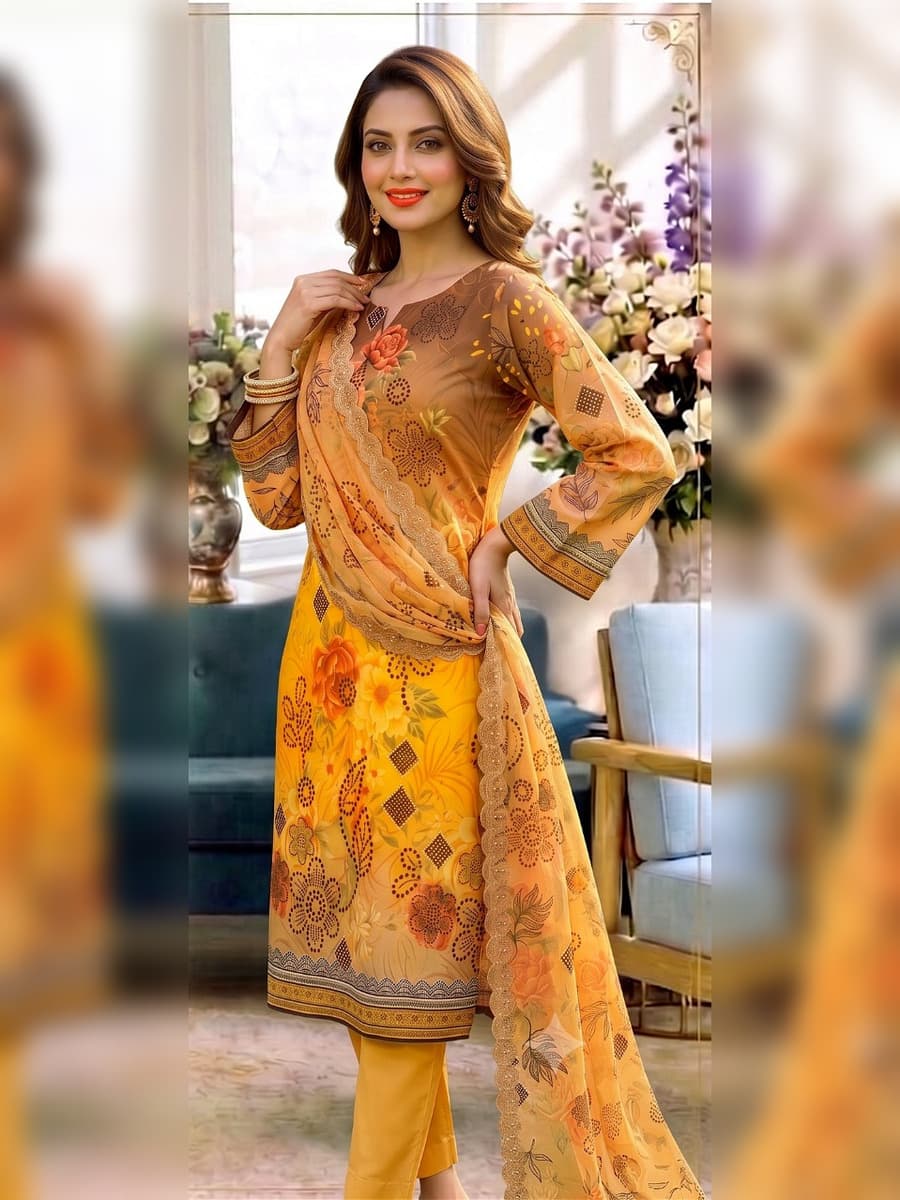 Premium Slub Linen 3-Piece Suit (Vol. 180, Art. 09) – Marigold — Marigold, image 1
