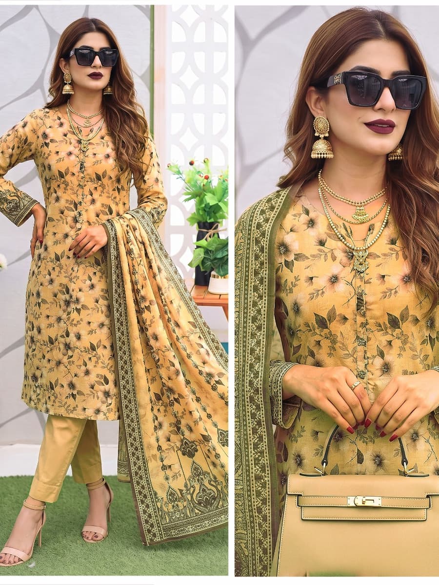 Mother Collection Linen 3-Piece Suit (Vol. 177, Art. 09) – Mustard Olive