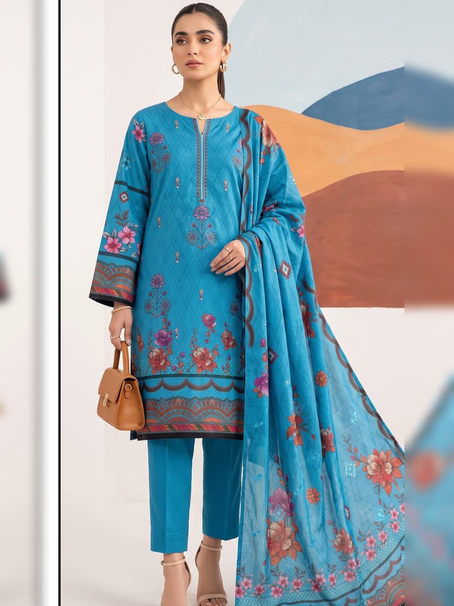 Digital Premium Dhanak 3-Piece Suit (Vol. 4403, Art. 01) – Sky Blue — Sky Blue, image 1