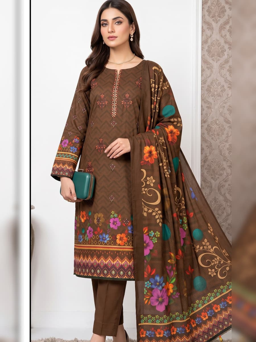 Digital Premium Dhanak 3-Piece Suit (Vol. 4403, Art. 02) – Coffee Brown — Coffee Brown, image 1
