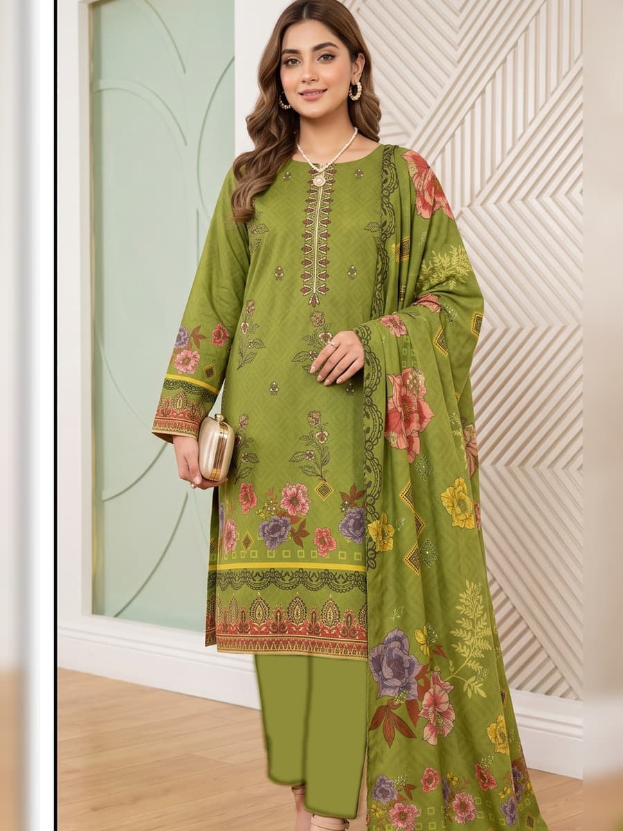 Digital Premium Dhanak 3-Piece Suit (Vol. 4403, Art. 04) – Apple Green — Apple Green, image 1