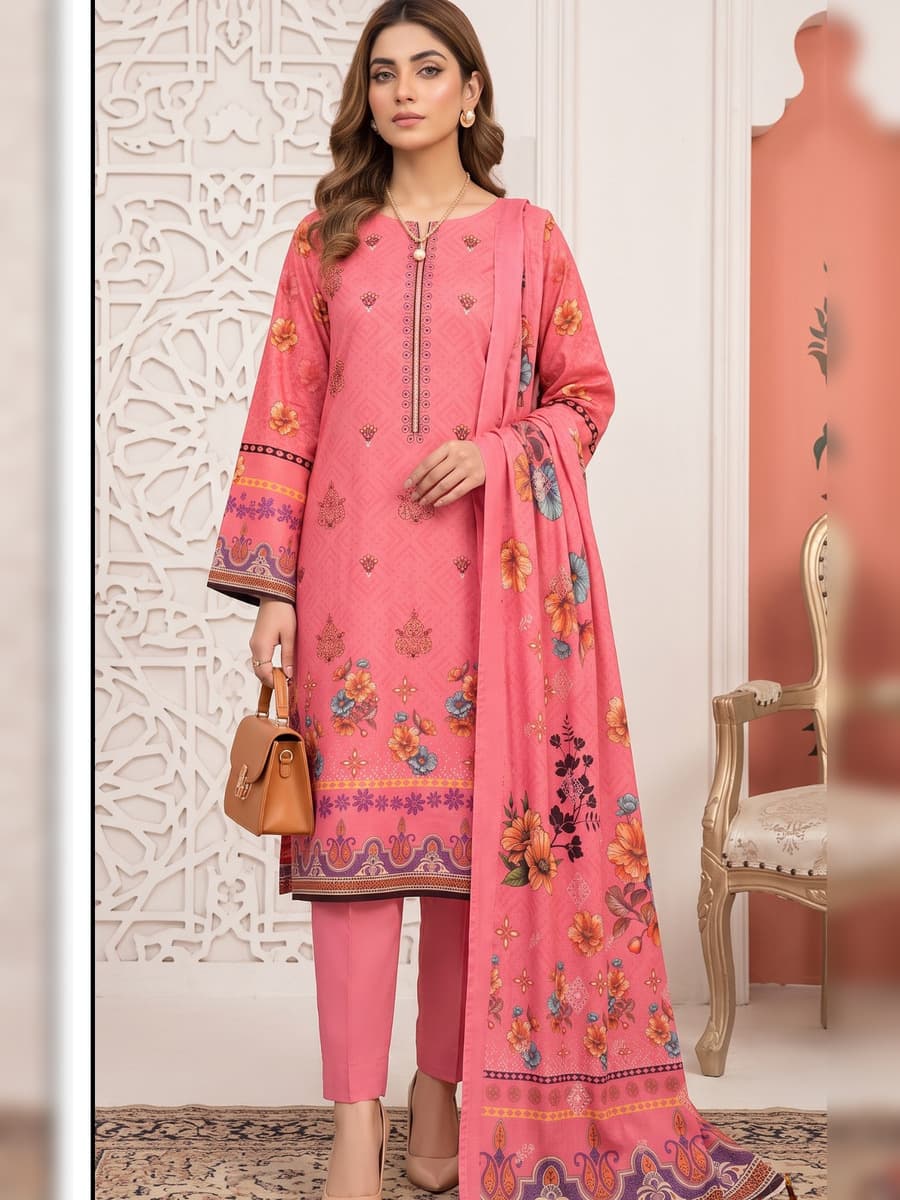 Digital Premium Dhanak 3-Piece Suit (Vol. 4403, Art. 05) – Rose Pink — Rose Pink, image 1