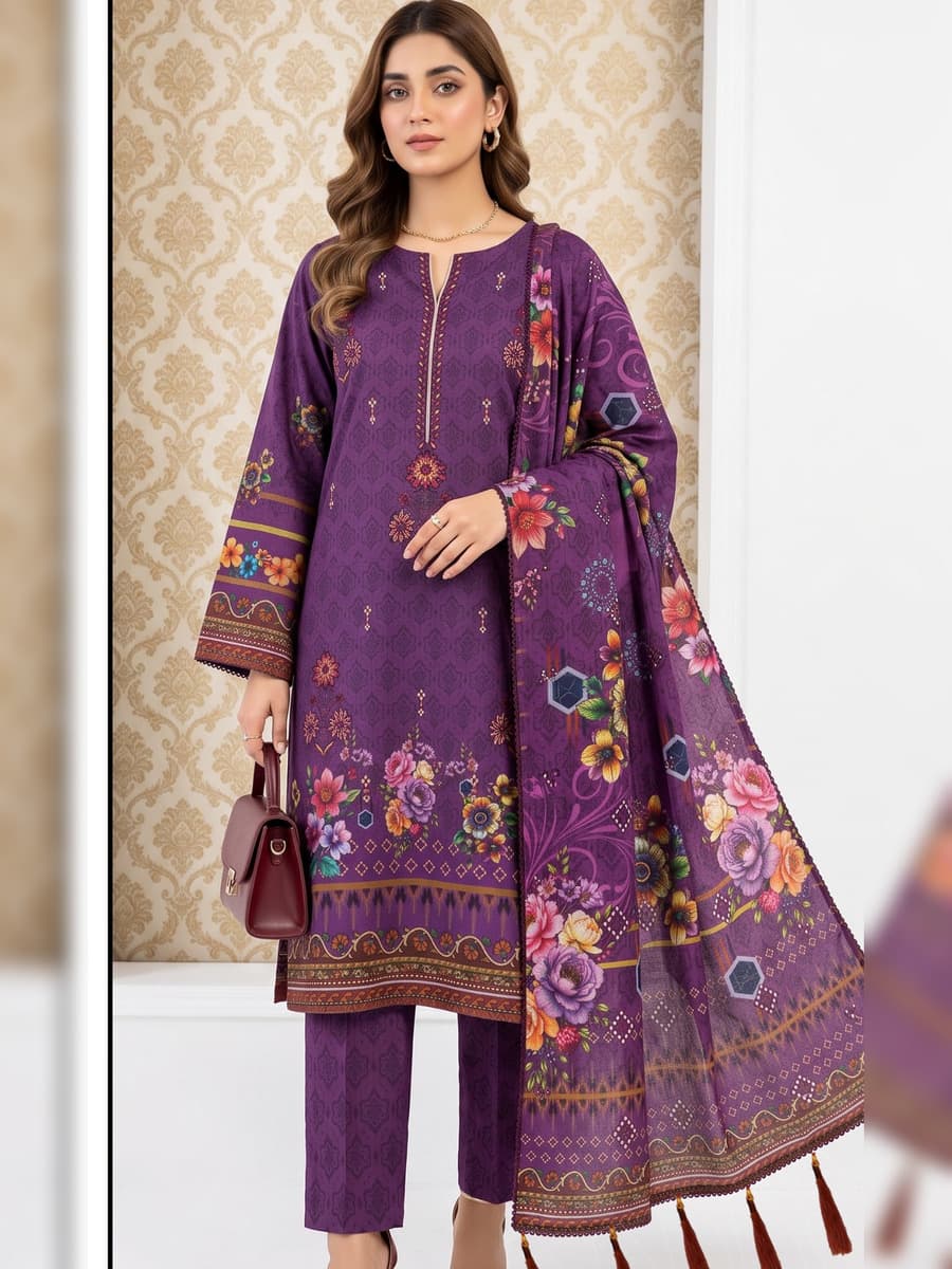 Digital Premium Dhanak 3-Piece Suit (Vol. 4403, Art. 06) – Royal Purple — Royal Purple, image 1