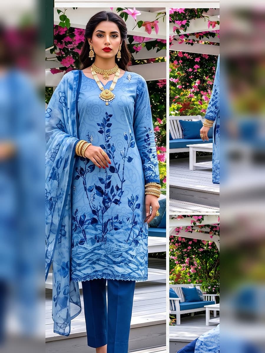 Premium Printed Linen 3-Piece Suit (Vol. 182, Art. 03) – Sky Blue