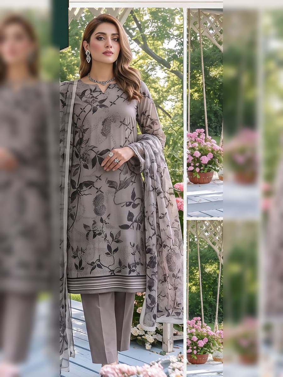 Premium Printed Linen 3-Piece Suit (Vol. 182, Art. 10) – Stone Grey