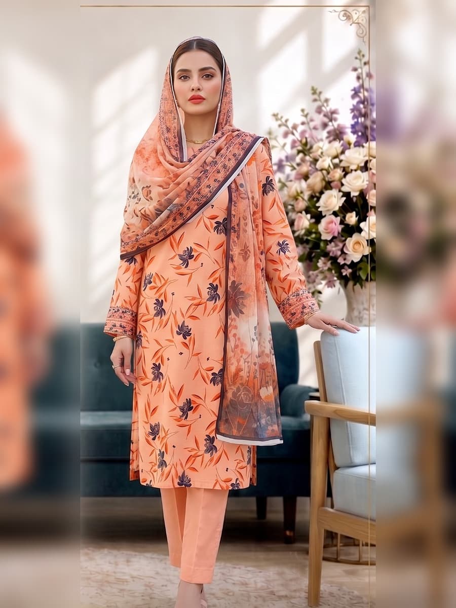 Premium Slub Linen 3-Piece Suit (Vol. 179, Art. 09) – Coral — Coral, image 1