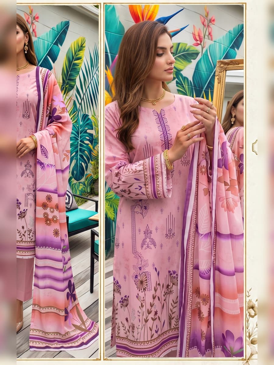 Premium Karandi Collection 3-Piece Suit (Vol. 475, Art. 01) – Pink Lilac — Pink Lilac, image 1