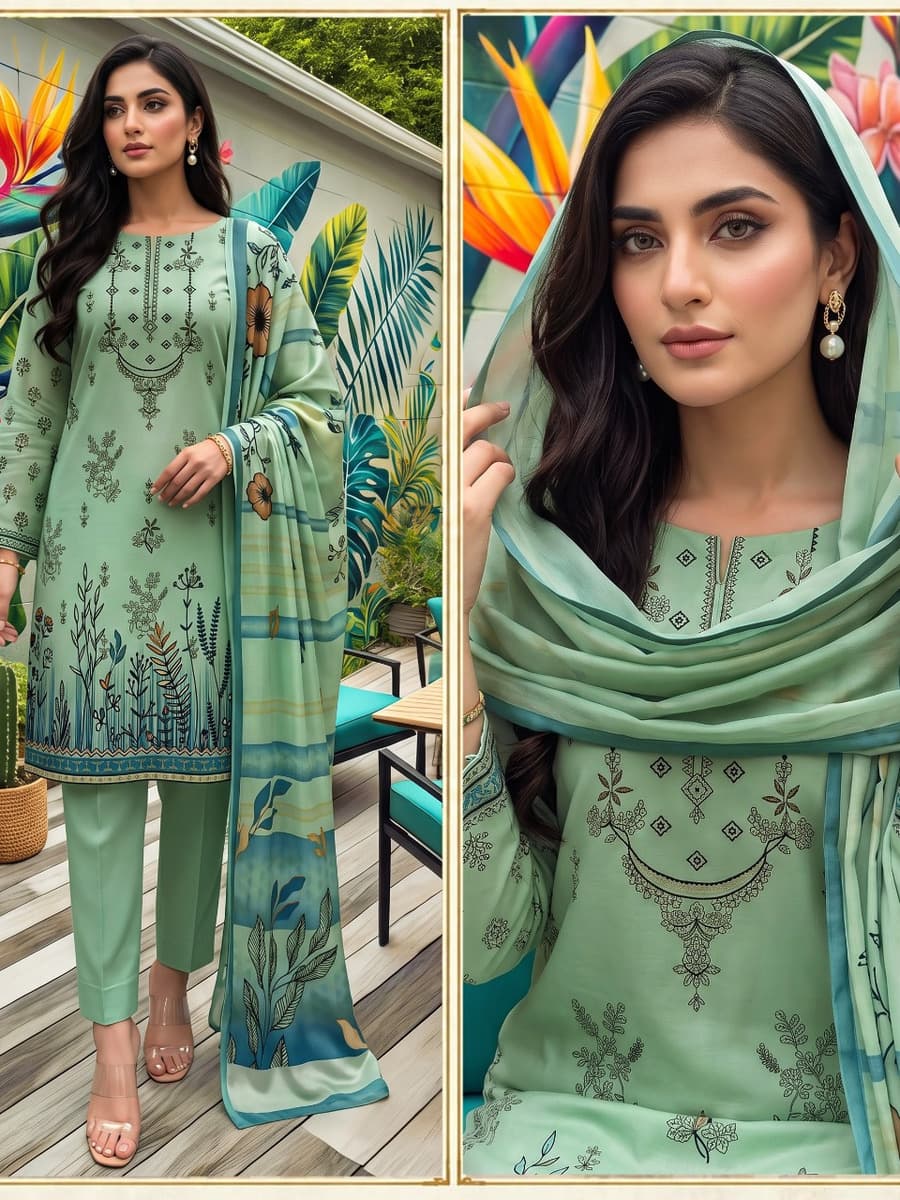 Premium Karandi Collection 3-Piece Suit (Vol. 475, Art. 02) – Sage Green — Sage Green, image 1
