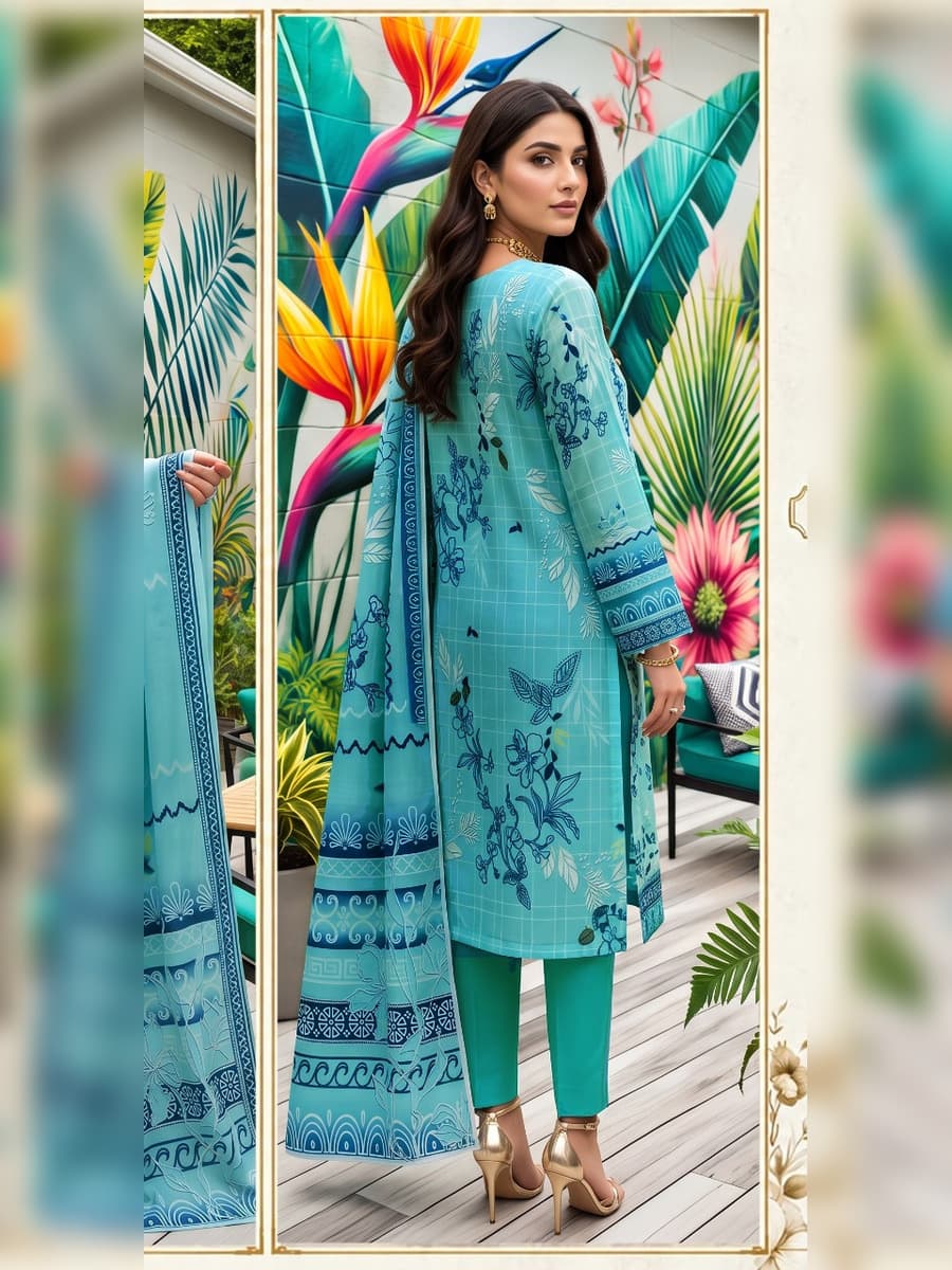 Premium Karandi Collection 3-Piece Suit (Vol. 475, Art. 05) – Sky Blue — Sky Blue, image 1